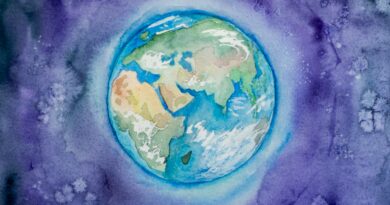 A beautiful watercolor of the Earth from space.